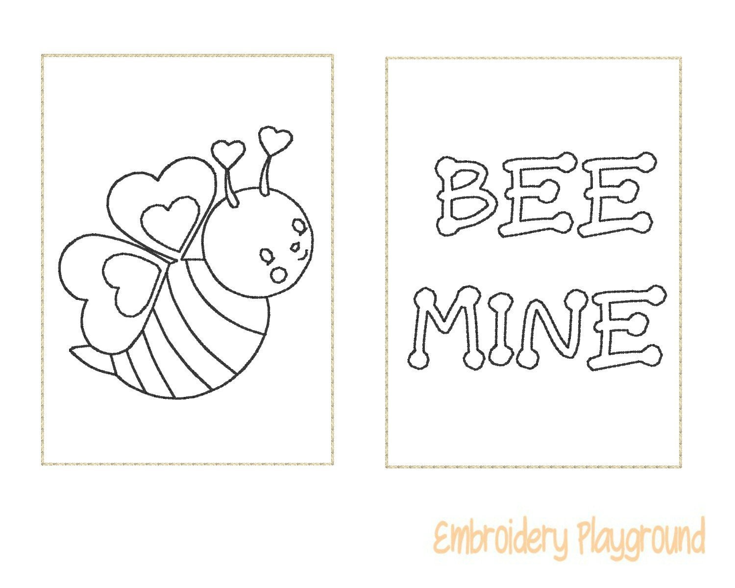 Bee Mine Mini Coloring Page Embroidery Design ITH Embroidery Etsy