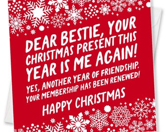 Funny Bestie Christmas Card – Cheeky Friendship Xmas Gift