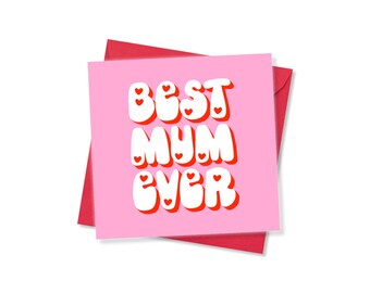 Retro Mum Ever Card, Pink Heart Design, Mother's Day Greeting