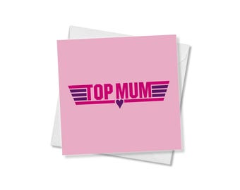 Mothers Day Card, Top Mum Card, Modern Stylish Pink Design, Made in UK