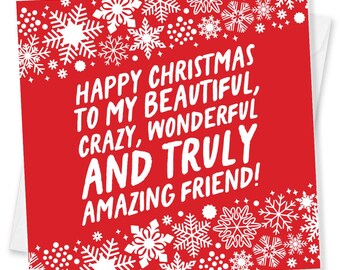 Special Friend Christmas Card, Red Snowflake Design, Made in UK