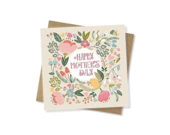 Happy Mothers Day Card, Floral Design, Vintage Flower Mum Card