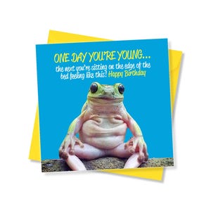Funny Frog Birthday Card: 'One Day You're Young' Design
