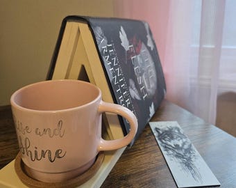 Book Holder Triangle Stand with Coffee Cup Holder Book Rest Reading Gift Read
