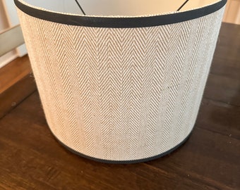 Herringbone Lamp Shade with Navy Trim