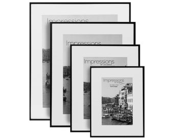 Cadre photo en aluminium fin noir 6x4 7x5 8x6 10x8 - Cadre photo noir avec monture blanche - Cadre en métal aluminium - Décoration intérieure