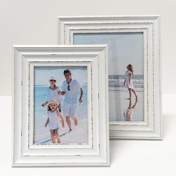 7x5" / 10x8" White Rustic Effect Photo Frame - Small White Picture Frame - Disressed White Frame - Home Decor - Glass Frames