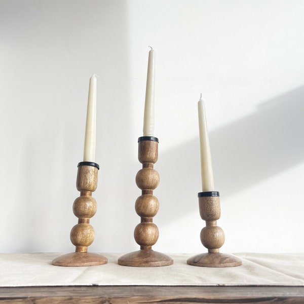 Wooden Candlestick Holders - Set Of 3 Dinner Candle Holders - Real Wood candle stick holders - Home Decor -
