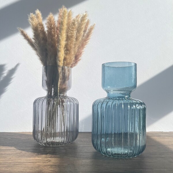 Ribbed Glass Vase Etsy UK