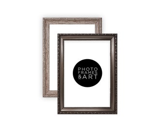 A4 Picture Frame - Sussex Dark Silver Gunmetal / Washed Brown Wood Effect Photo Frame - Glass Poster Frames - Home Decor Wall Hanging Frame