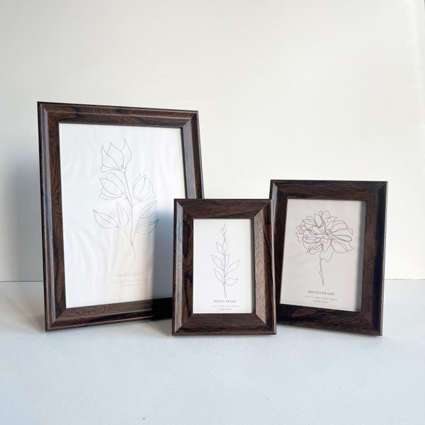 6x4" - 7x5" - A4 Dark walnut Wooden Photo Frame - Brown walnut Effect Real Wood Frame - Rustic Home Decor - Table Display Picture Frames