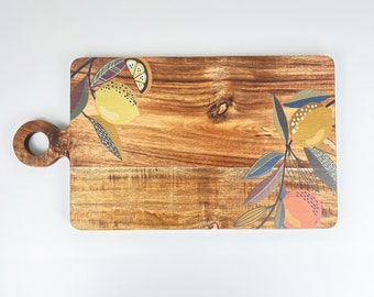 Mango Wood Citrus Patterned Chopping Board - Serving Board With printed Oranges and Lemons - Kitchen Decor - Home Decor - Wooden Board