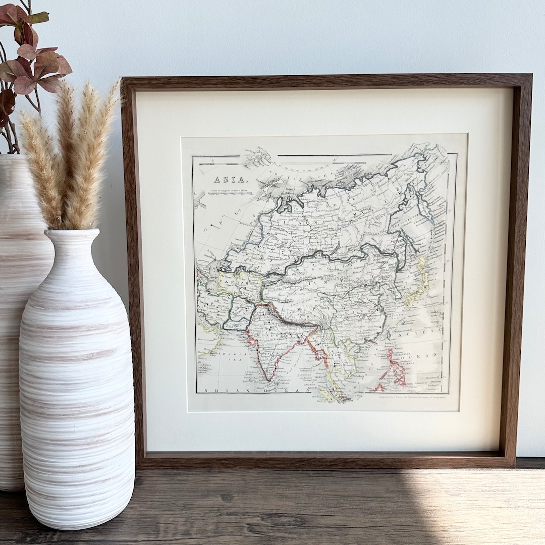 Vintage Style Map of Asia Framed Art Map Antique Inspired Maps of Asia ...