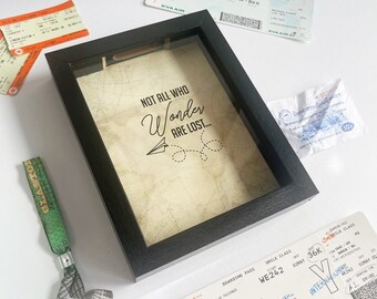 Adventures Memory Box - Ticket Holding Memory Box Frame - Travel Keepsake Box - Ticket Display Boxed Frame - Picture Frame For Tickets