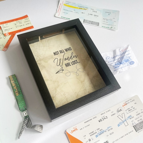 Adventures Memory Box - Ticket Holding Memory Box Frame - Travel Keepsake Box - Ticket Display Boxed Frame - Picture Frame For Tickets