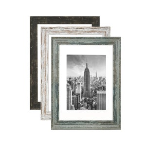 A2 Poster Frames / A3 Photo Frame - Exmouth Black Picture Frame / Blue / Timber Wood Effect - Frame with a Mount - Home Decor