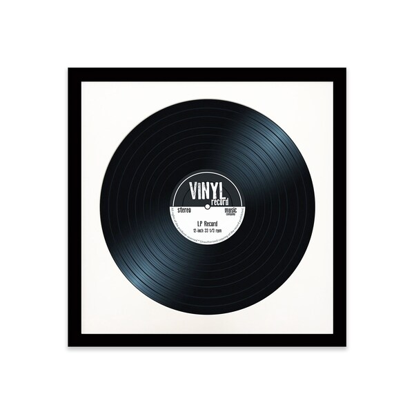 14x14" With Round White Mount For 12" Vinyl Box Black Photo Frame - Vinyl Display Frame - Music memorabilia Frames - Vinyl Music Lover Gifts