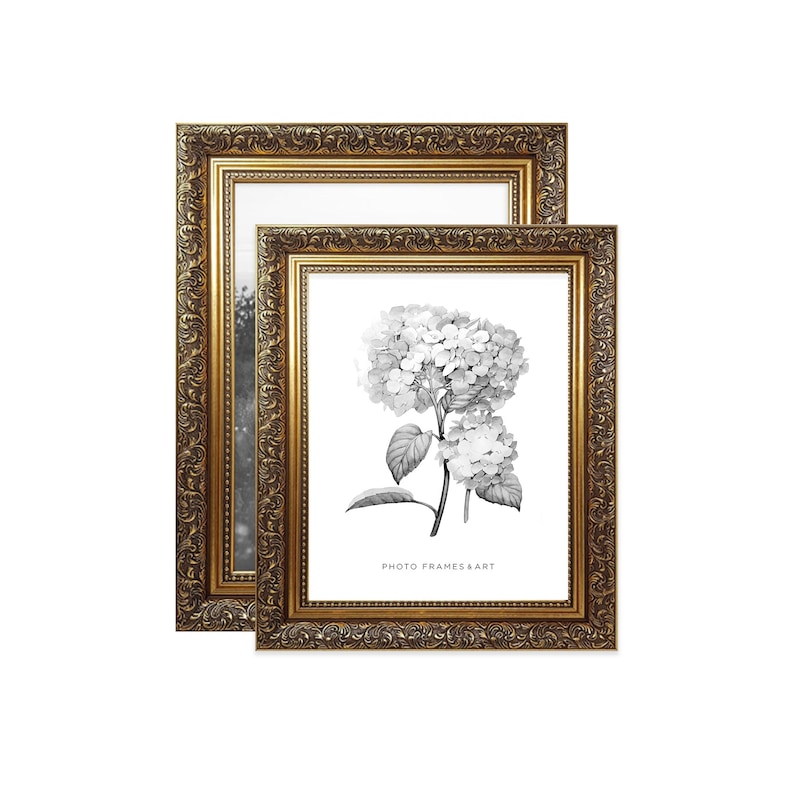 Ornate Gold Photo Frame - A2 / A3 / A4 / A5 / A6 - Vintage / Antique Large Poster Frame with Mount and Glass Window 