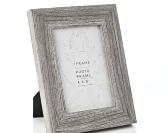 Cadre photo en bois gris 6x4 Cadre photo 7x5 Cadre photo 8x6 10x8 - Décoration d'intérieur - Cadre en verre à suspendre - Cadres gris