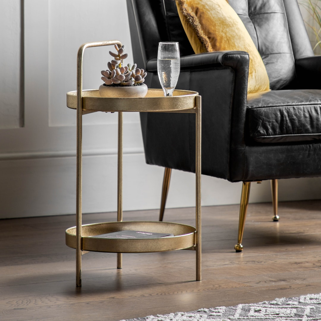 Gold Tray Style Side Table Golden Coffee Table Gold Table With Shelf