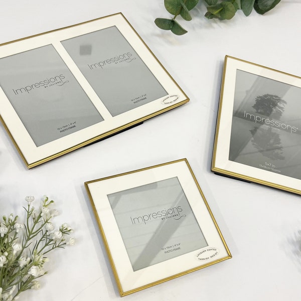 Brushed Brass fine Gold Photo Frame - 6x4" Double Apperture Multi Photo Frame - 7x5" Picture Frame- 4x4" Photo Frame - Aluminium Metal Frame