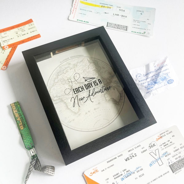 Adventures Memory Box - Ticket Holding Memory Box Frame - Travel Keepsake Box - Ticket Display Boxed Frame - Picture Frame For Tickets