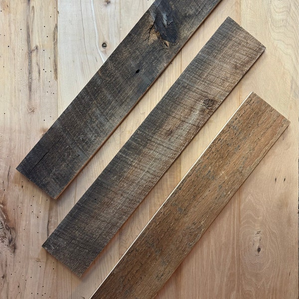 Barnwood - Reclaimed Boards (2’ Long, 4” Wide, 1/2” Thick) - Weathered Gray / Rough Sawn Brown - Ready for Easy Nail or Glue Up Installation
