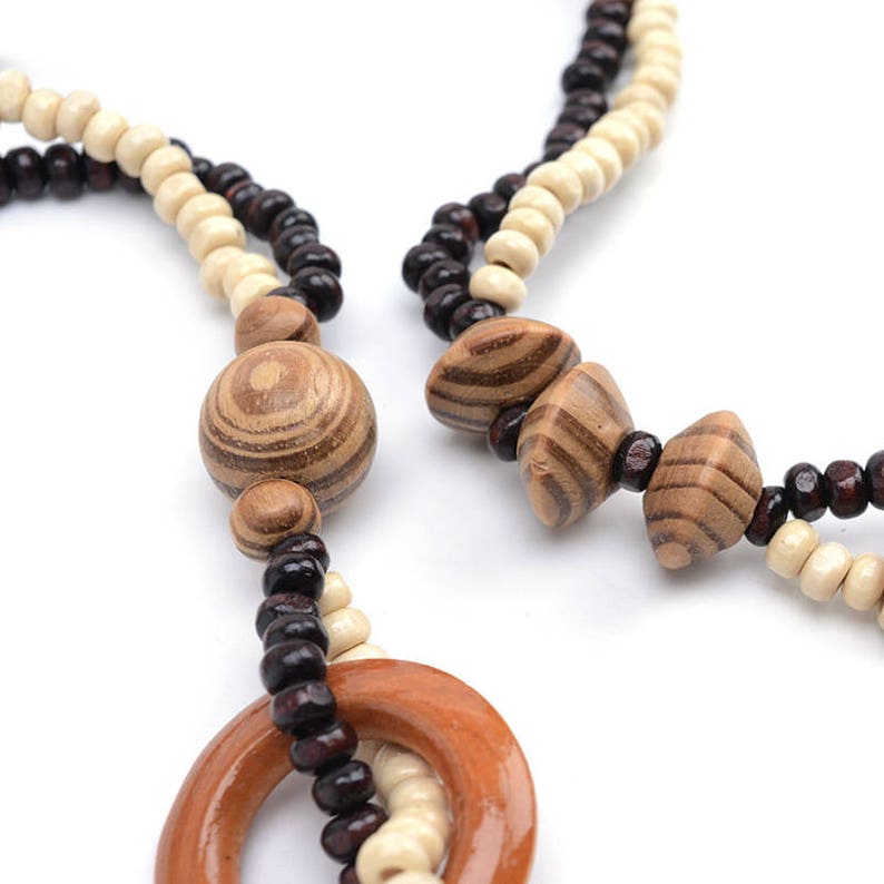 Wood Carved Elephant Necklace Beach Jewelry Brown Wood Beaded Necklace Boho Necklace Birthday Gift Christmas Gift