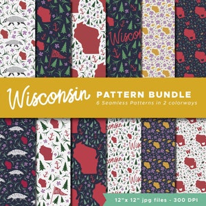 Wisconsin Digital Paper Seamless Patterns Collage Craft Printable - INSTANT DOWNLOAD