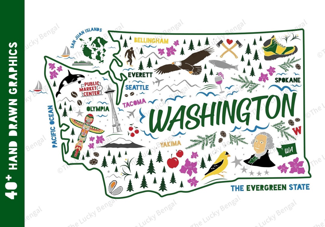 WASHINGTON Clipart Vectors, Icons, Doodles & Illustrations Bundle (46 ...