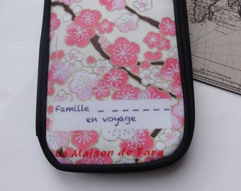 Pochette Passeports Famille - Portefeuille de voyage / imprimé cerisiers en fleur rose