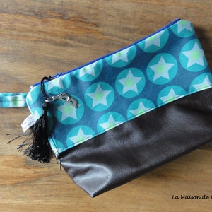 Bolsa de toalete feminina - Bolsa de maquiagem / imitação de couro - Estampa de estrelas