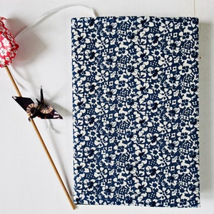 Pocket book cover, Adjustable book cover, Adaptable book protector / Indigo blue flowers