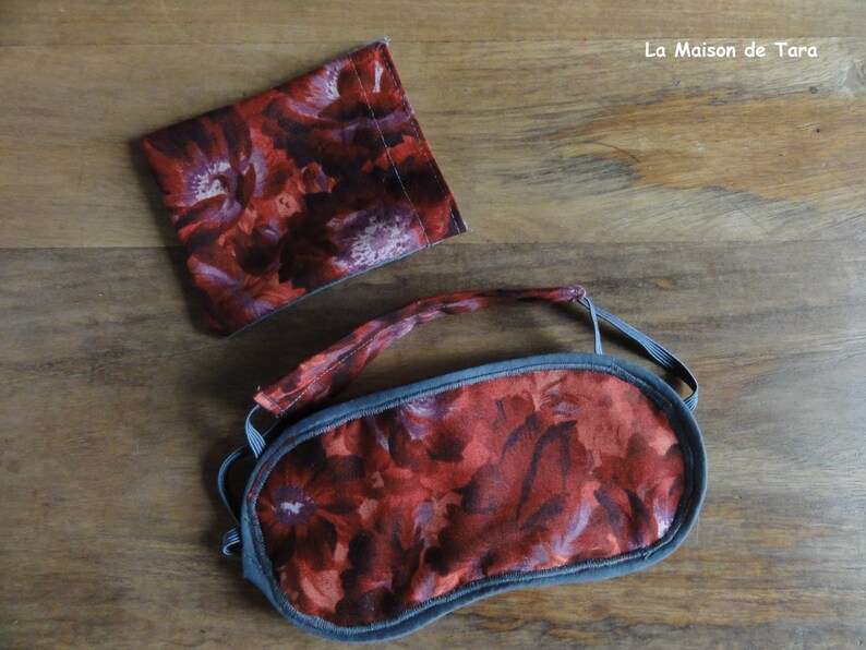 Masque de Nuit Rouge bordeaux Masque sommeil en tissu rouge image 2