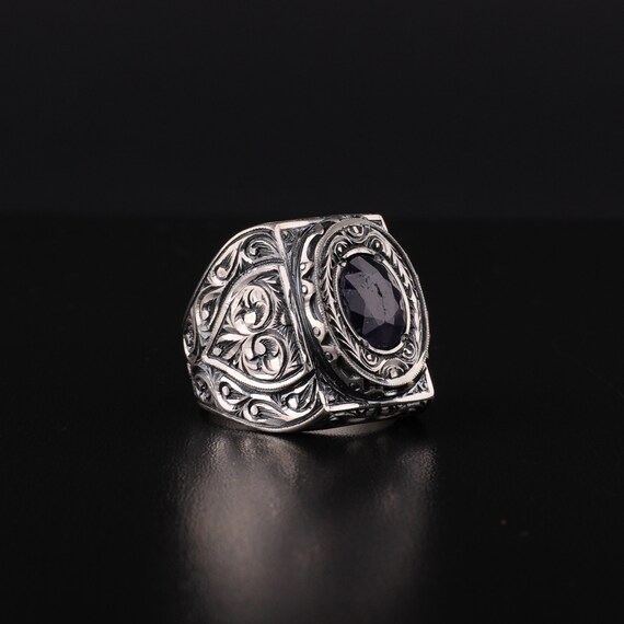 Engraved Blue Topaz Ring Men Handmade Gemstone Ringelegant - Etsy