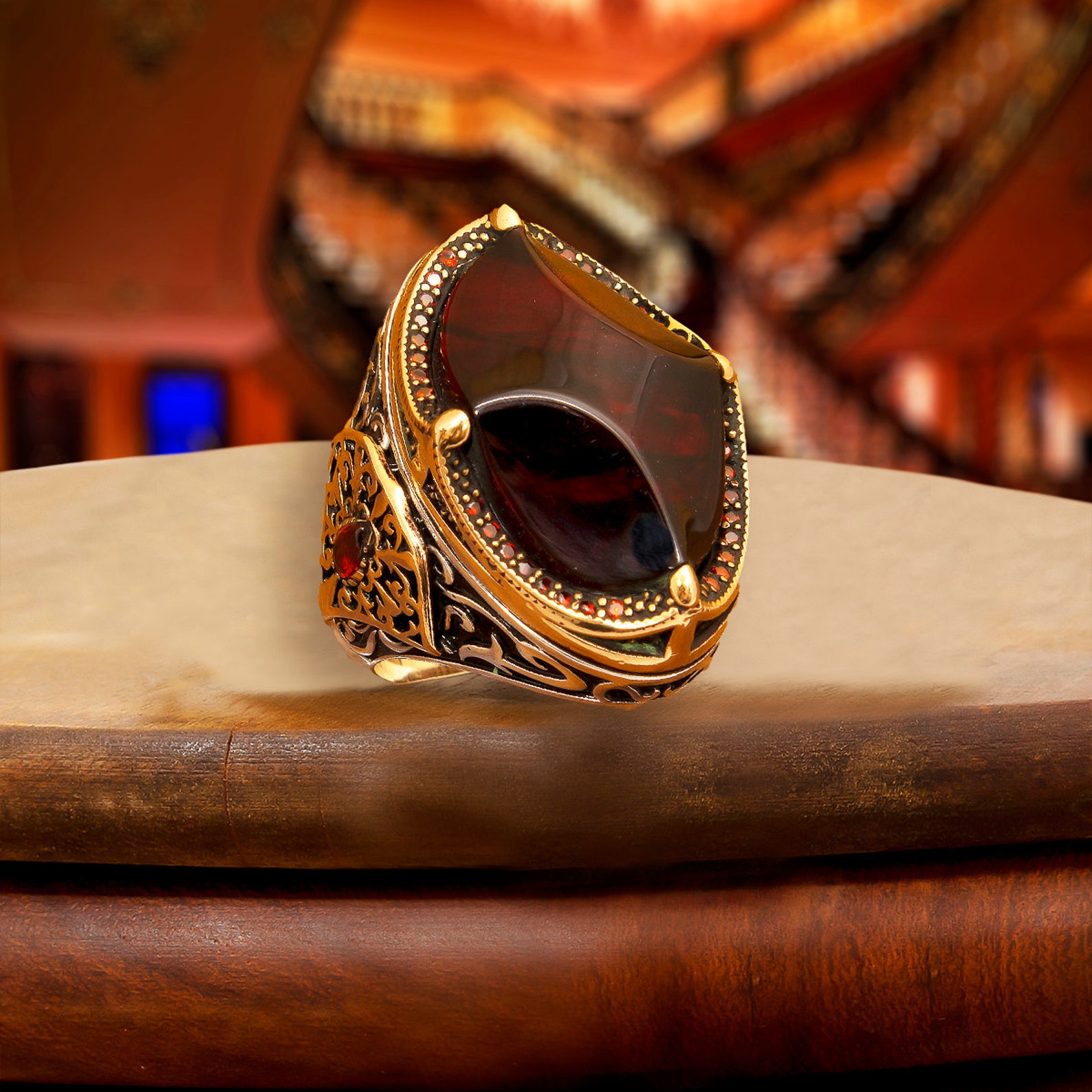 Mens Amber Ring Sterling Silver Large Amber Ring Yellow Etsy