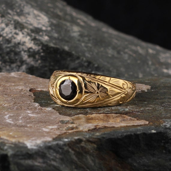 Black Stone Ring Handmade Gold Plated 