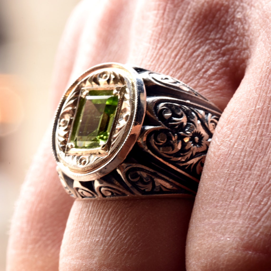 Peridot Ring Men Handmade Gemstone RingElegant Stone Etsy