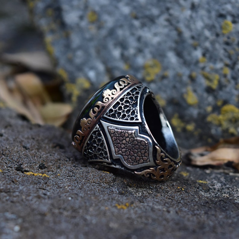 Mevlevi Turban Ring Green Amber Ring Men Engraved Silver | Etsy