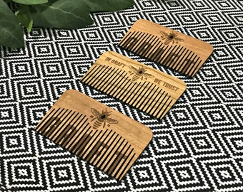 Manchester Bee Wooden Pocket Comb, MCR Bee Wood Beard Wallet Combs (Hipster / Fathers Day Gift)