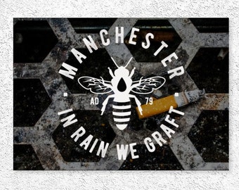 Manchester Bee Alien Space Invaders Landscape Print Souvenir Wall Art
