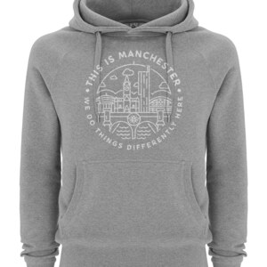 Premium Unisex This Is Manchester Hooded Sweatshirt Jumper Hoodie Streetwear White On Grey