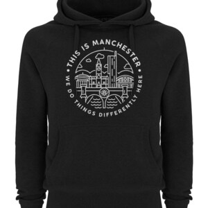 Premium Unisex This Is Manchester Hooded Sweatshirt Jumper Hoodie Streetwear White On Black