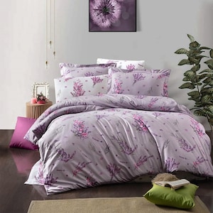 Lavender Flowers Beautiful Romantic Bedding set pure cottone Country Spring Season Inspired Design Art Decorative Fabric Purple
