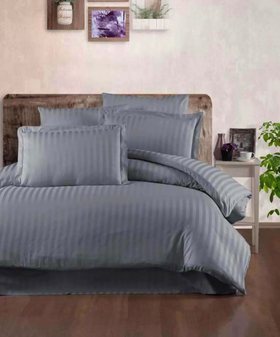 GRAY SATIN Modern Bedding Set Mens Bedding Set Duvet Cover With 2