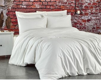 Conjunto de cama de cetim marfim, capa de edredom + fronhas, conjunto de lençóis de cetim de algodão, todos os tamanhos, único, gêmeo, casal, queen, king