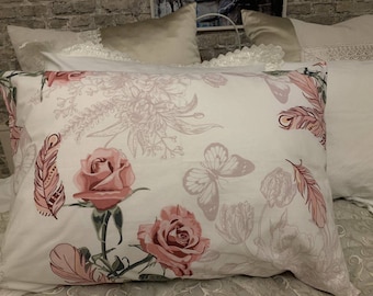 Funda de almohada almohada sham con patrón rosafloral almohada sham con lazos de cinta Algodón hecho a mano estándar europeo queen king farmhouse chic
