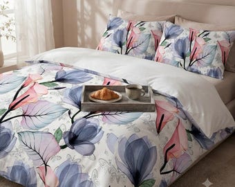 Luxuriöses Bettwäsche-Set mit botanischem Aquarell-Print | Weiche Baumwollbettwäsche mit Kissenbezügen im Calla-Lilien-Blumenmuster – Einzelbett, Doppelbett, Queensize-Bett, Kingsize-Bett