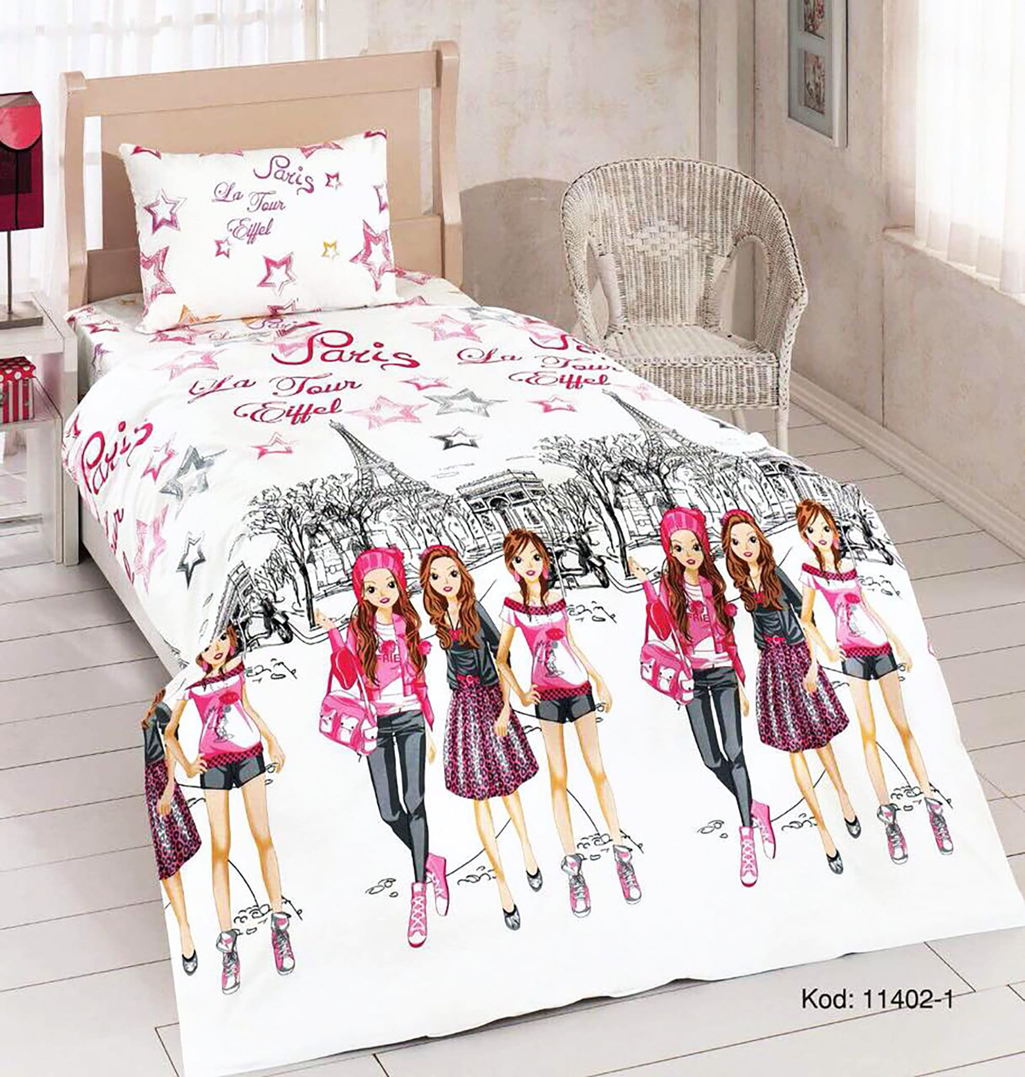 Set Copripiumino Queen Stile Parigi Con Torre Eiffel - Biancheria Letto Rosa Per Ragazze, 3 Pezzi (228x228 Cm + 2 Federe 50x75 Cm) - 3