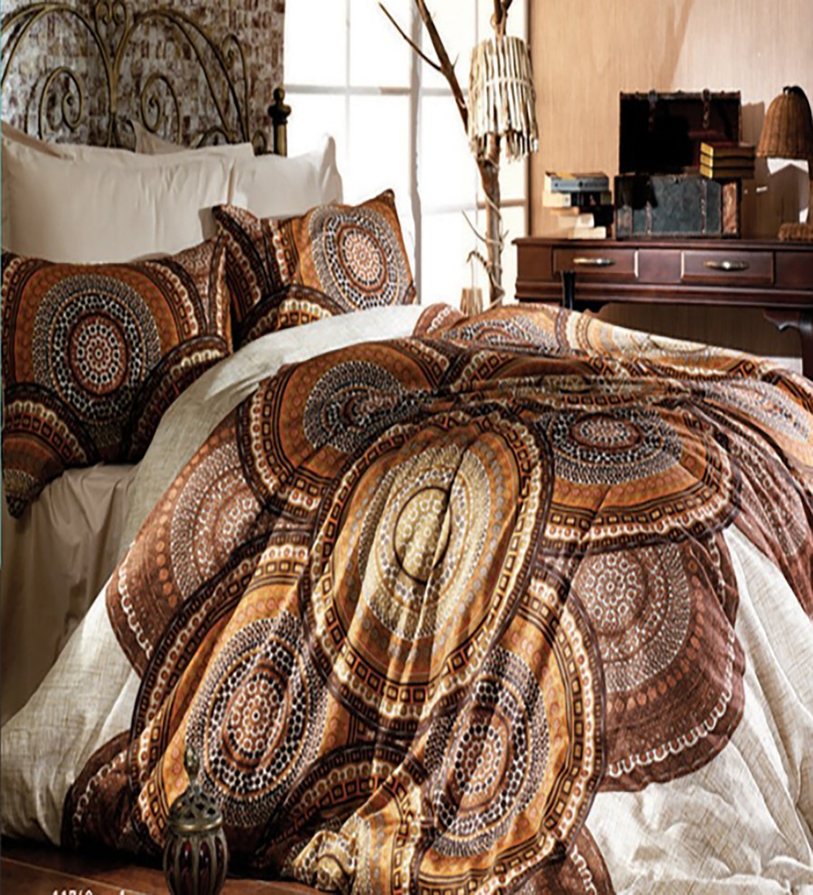 Beige brown fabric pattern Duvet Set Cover Pillowcases Etsy